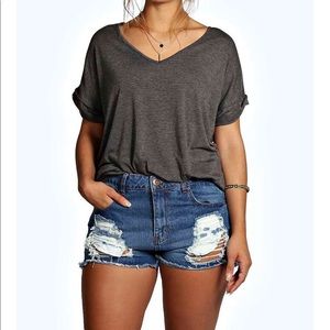 Boohoo plus distressed denim shorts